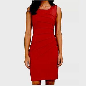 Calvin Klein Sheath Dress Size 20W Red Sunburst Sleeveless